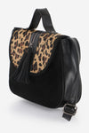 Women's Fringe Leopard Pattern Black Suede Crossbody Bag