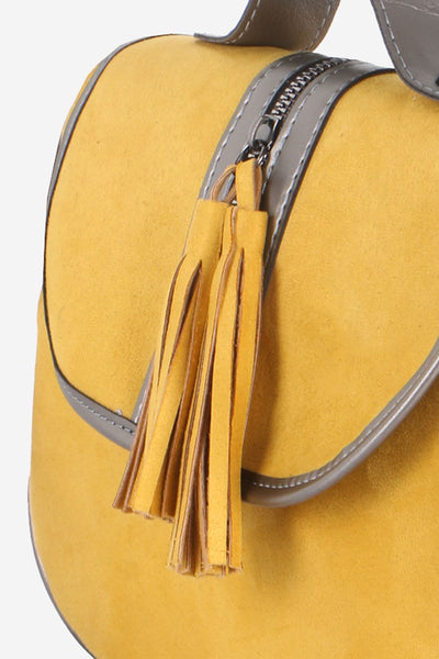 Women's Fringe Mustard Suede Crossbody Bag