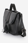 Women's Fringe Patent Leather Detail Black Crossbody Bag