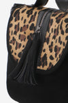 Women's Fringe Leopard Pattern Black Suede Crossbody Bag