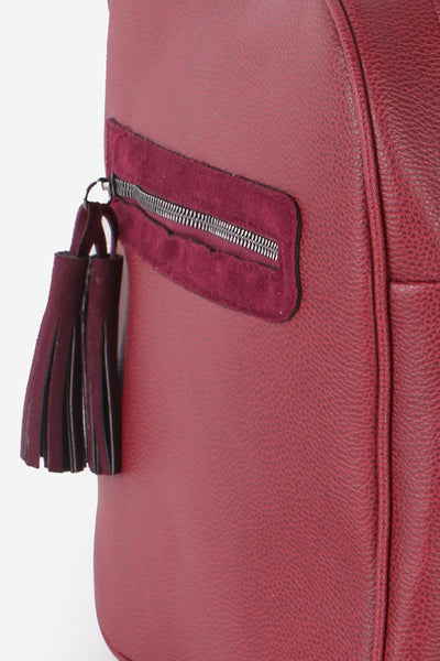 Women's Fringe Zipped Claret Red Backpack