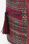Women's Fringe Zipped Patterned Claret Red Backpack