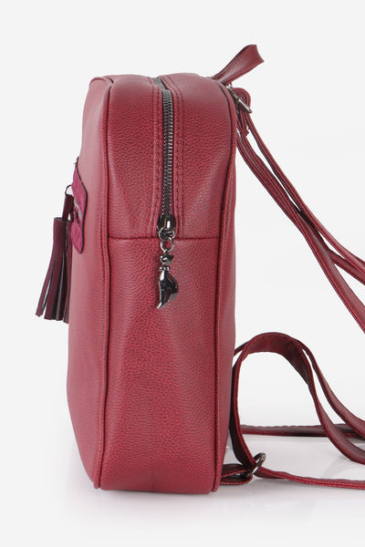 Women's Fringe Zipped Claret Red Backpack