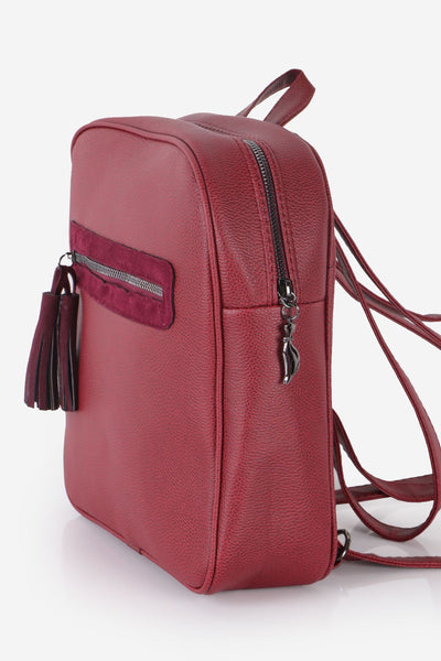 Women's Fringe Zipped Claret Red Backpack