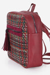Women's Fringe Zipped Patterned Claret Red Backpack