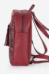 Women's Fringe Zipped Patterned Claret Red Backpack