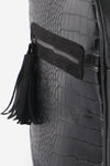 Women's Fringe Zipped Black Crocodile Backpack
