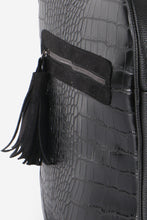 Load image into Gallery viewer, Women's Fringe Zipped Black Crocodile Backpack
