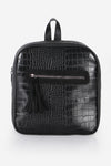 Women's Fringe Zipped Black Crocodile Backpack