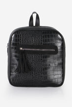 Load image into Gallery viewer, Women's Fringe Zipped Black Crocodile Backpack
