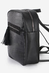 Women's Fringe Zipped Black Crocodile Backpack