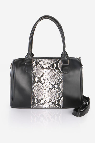 Women's Snake Pattern Black Leather Sleeve Bag