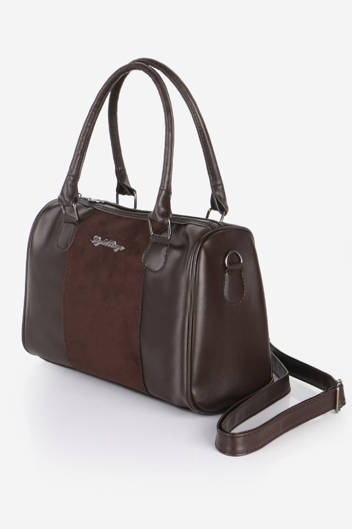 Women's Suede Detail Leather Sleeve Bag