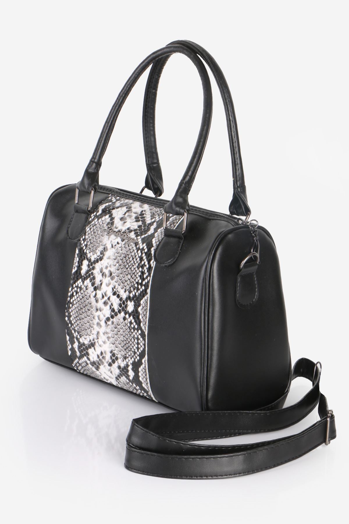 Women's Snake Pattern Black Leather Sleeve Bag