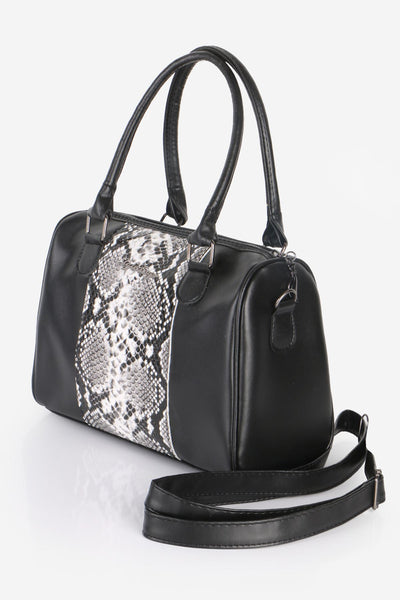 Women's Snake Pattern Black Leather Sleeve Bag
