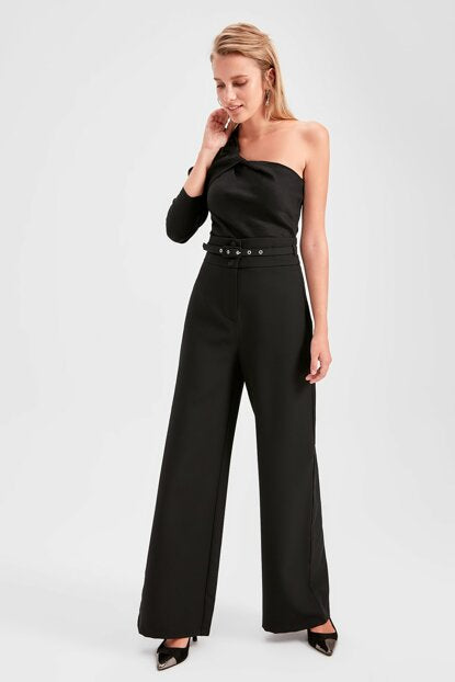 Women's Belted Black Pants