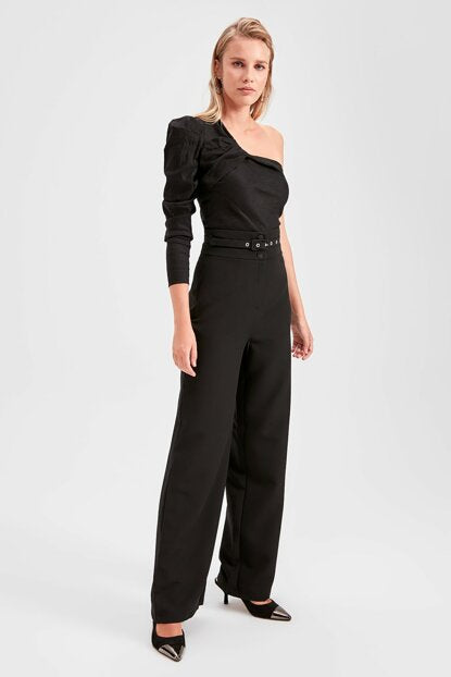 Women's Belted Black Pants
