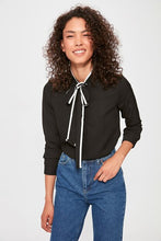 Load image into Gallery viewer, Women's Tie Collar Black Shirt
