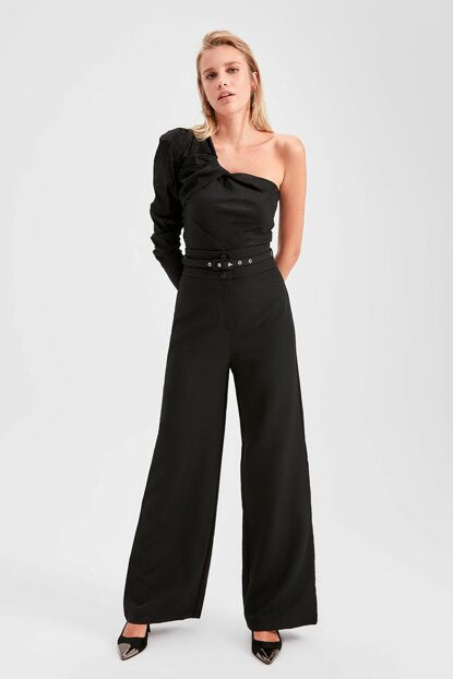 Women's Belted Black Pants