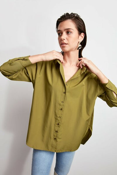 Women's Button Khaki Relaxed-Fit Shirt