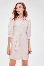 Load image into Gallery viewer, Women's Belted Beige Dress
