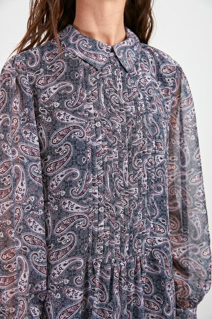 Women's Patterned Navy Blue Short Dress