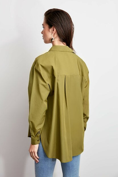 Women's Button Khaki Relaxed-Fit Shirt