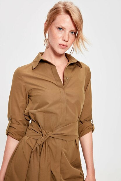 Women's Belted Camel Dress