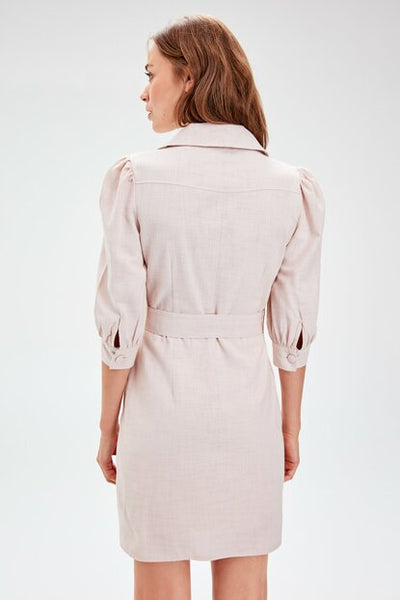Women's Belted Beige Dress