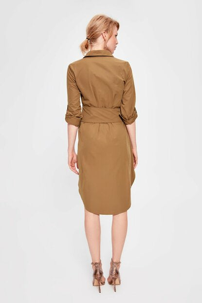 Women's Belted Camel Dress