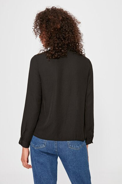 Women's Tie Collar Black Shirt
