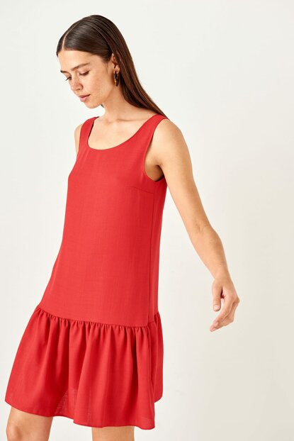 Women's Back Belted Red Dress