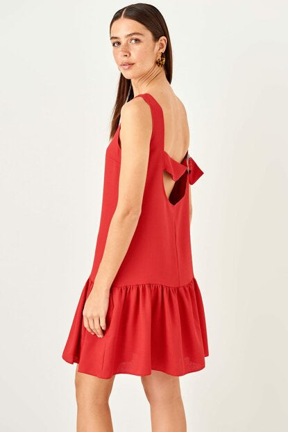 Women's Back Belted Red Dress
