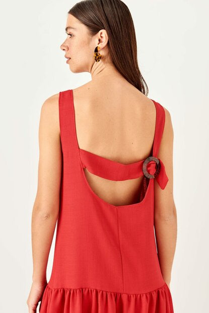 Women's Back Belted Red Dress