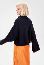 Load image into Gallery viewer, Women's Stitched Navy Blue Tricot Sweater
