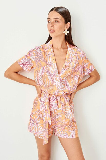 Women's Patterned Orange Overalls