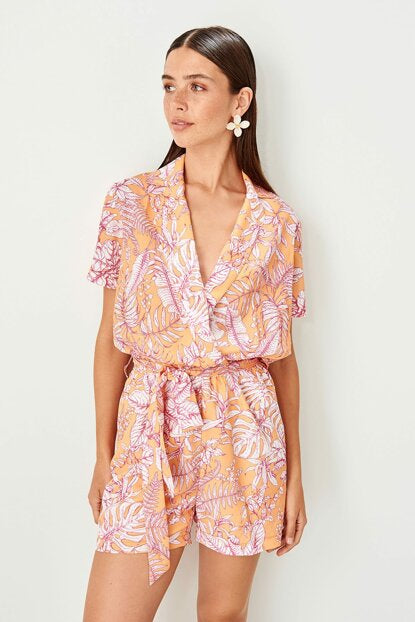 Women's Patterned Orange Overalls