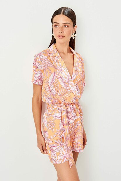 Women's Patterned Orange Overalls