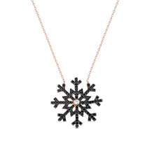 Load image into Gallery viewer, Women's Black Zircon Gemmed Snowflake Pendant 925 Carat Silver Necklace
