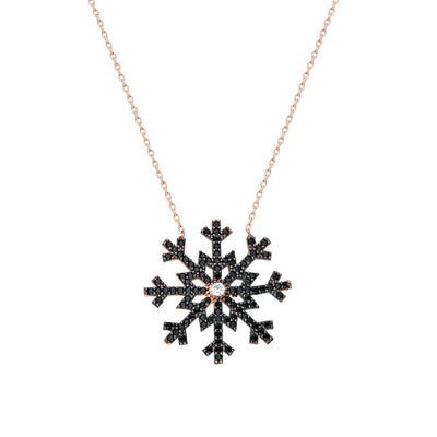 Women's Black Zircon Gemmed Snowflake Pendant 925 Carat Silver Necklace