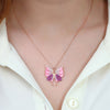 Women's Zircon Gemmed Butterfly Pendant 925 Carat Silver Necklace