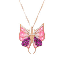 Charger l'image dans la galerie, Women's Zircon Gemmed Butterfly Pendant 925 Carat Silver Necklace
