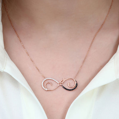 Women's Zircon Gemmed Rose Plated 925 Carat Silver Necklace