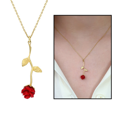 Women's Nacre Gem Rose Pendant 925 Carat Silver Necklace