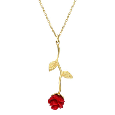 Women's Nacre Gem Rose Pendant 925 Carat Silver Necklace