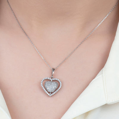 Women's Personalized Zircon Gemmed Heart Pendant 925 Carat Silver Necklace