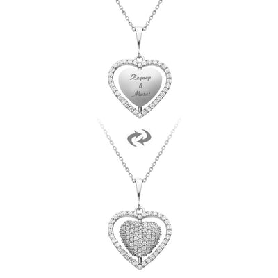 Women's Personalized Zircon Gemmed Heart Pendant 925 Carat Silver Necklace