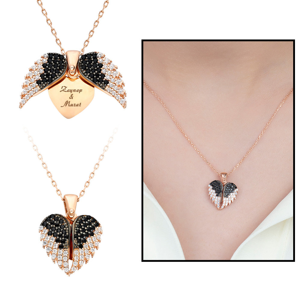 Women's Personalized Zircon Gemmed Rose Plated 925 Carat Silver Necklace