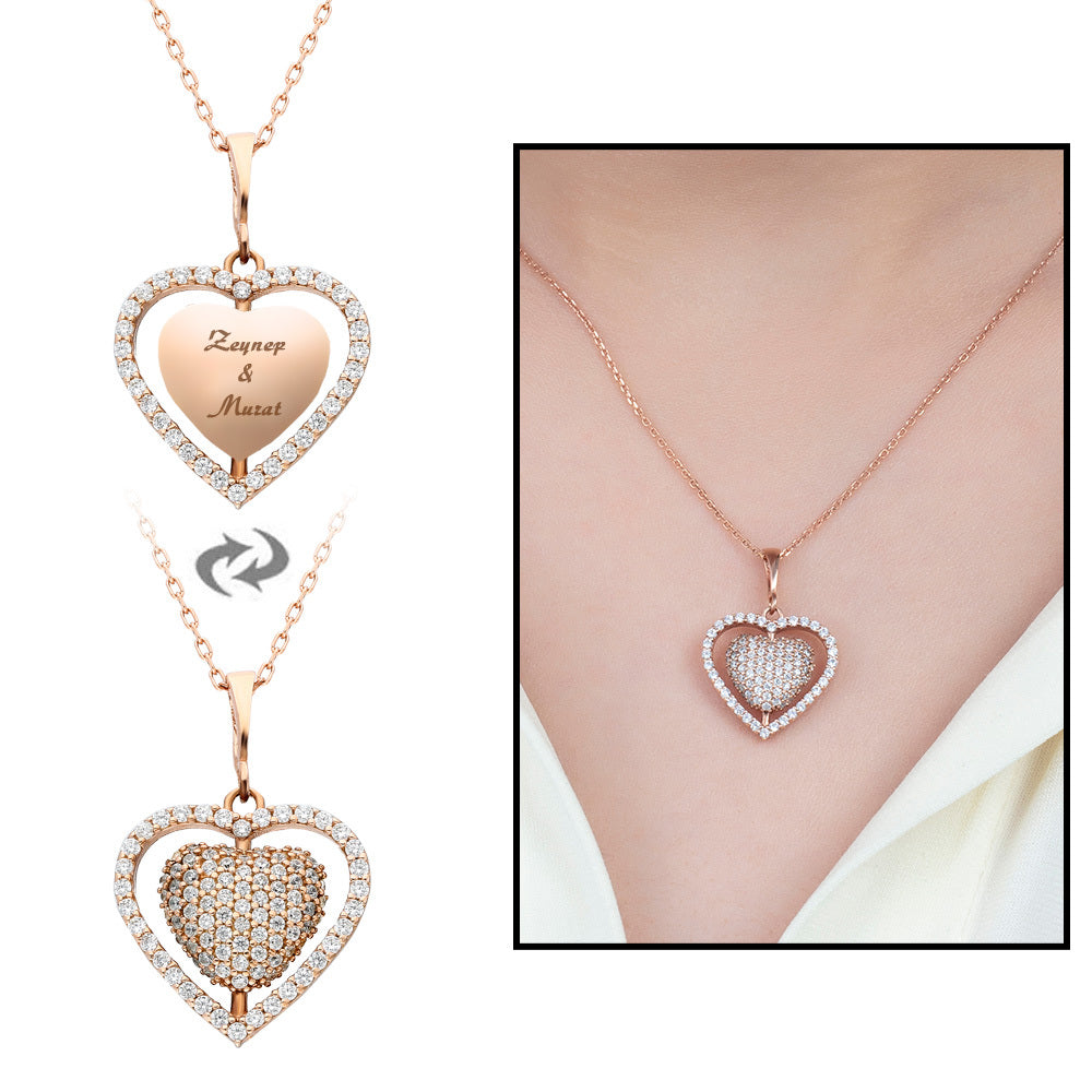 Women's Personalized Zircon Gemmed Rose Plated 925 Carat Silver Necklace
