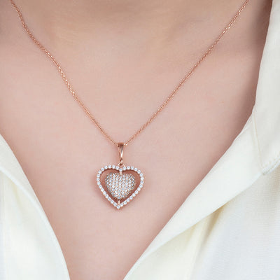 Women's Personalized Zircon Gemmed Rose Plated 925 Carat Silver Necklace